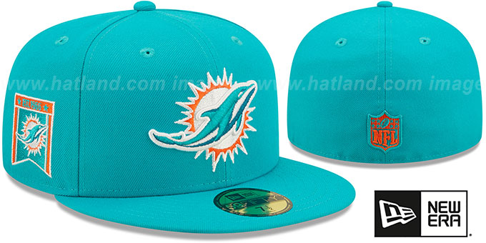 Dolphins 'BANNER SIDE-PATCH' Aqua Fitted Hat by New Era