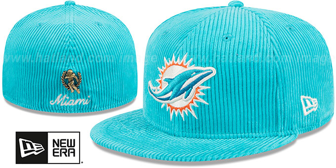 Dolphins 'LETTERMAN PIN CORDUROY' Aqua Fitted Hat by New Era