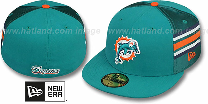 Dolphins 'NFL JERSEY-STRIPE' Aqua Fitted Hat by New Era