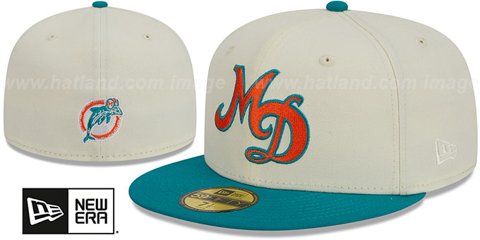 Dolphins 'NFL LIGATURE' White-Aqua Fitted Hat by New Era