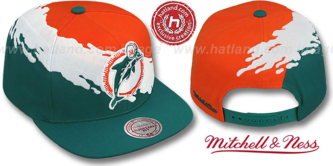 Dolphins 'PAINTBRUSH SNAPBACK' Orange-White-Aqua Hat by Mitchell and Ness