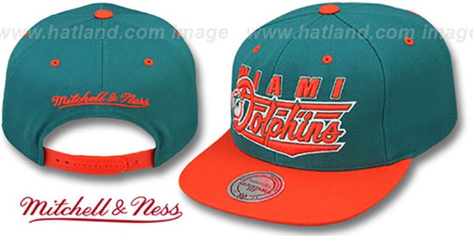 Dolphins 'TAILSWEEP SNAPBACK' Aqua-Orange Hat by Mitchell and Ness