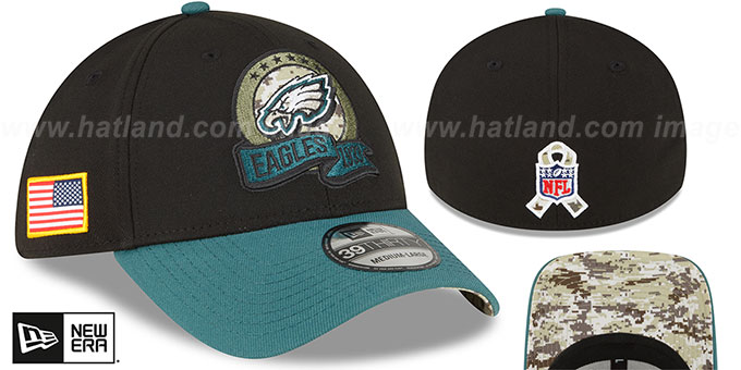 Eagles '2022 SALUTE-TO-SERVICE FLEX' Black-Green Hat by New Era