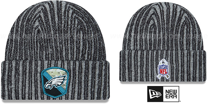 Eagles '2023 SALUTE-TO-SERVICE' Black -Grey Knit Beanie Hat by New Era