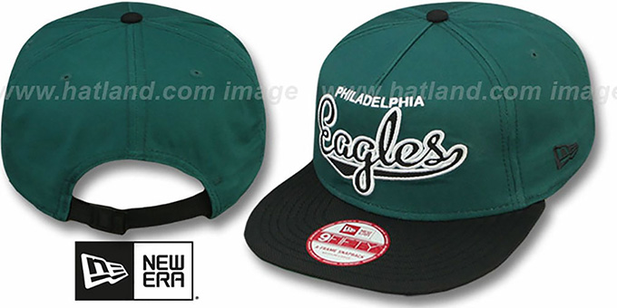 Eagles 'BALLISTIC SCRIPT A-FRAME STRAPBACK' Green-Black Hat by New Era