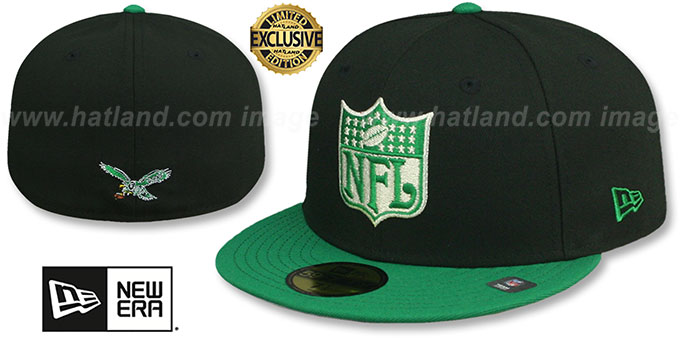 Eagles 'THROWBACK NFL SHIELD-BASIC' Black-Green Fitted Hat by New Era