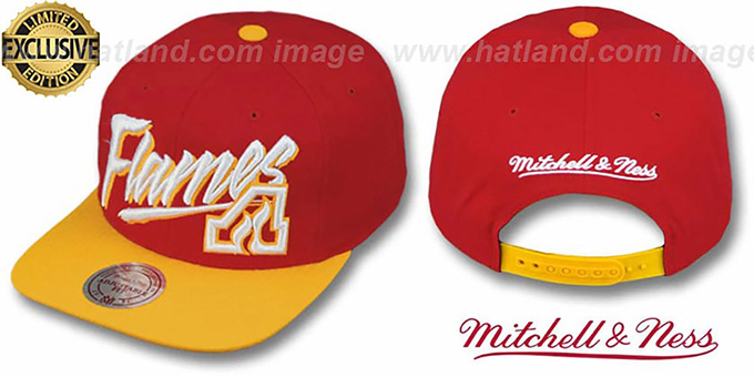 Flames '2T VICE SNAPBACK' Red-Gold Adjustable Hat by Mitchell and Ness