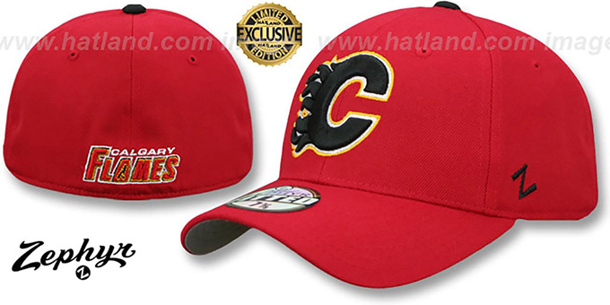 Flames 'SHOOTOUT' Red Fitted Hat by Zephyr