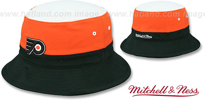 Flyers 'COLOR-BLOCK BUCKET' White-Orange-Black Hat by Mitchell and Ness