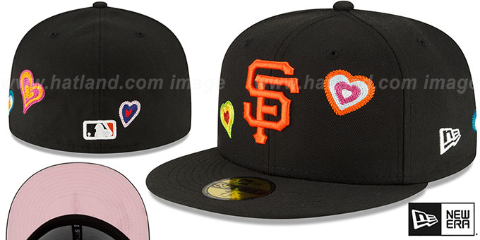 Giants 'CHAIN STITCH HEARTS' Black Fitted Hat by New Era