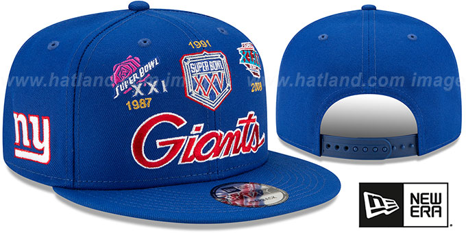 Giants 'SUPER BOWL PATCHES SCRIPT SNAPBACK' Royal Hat by New Era