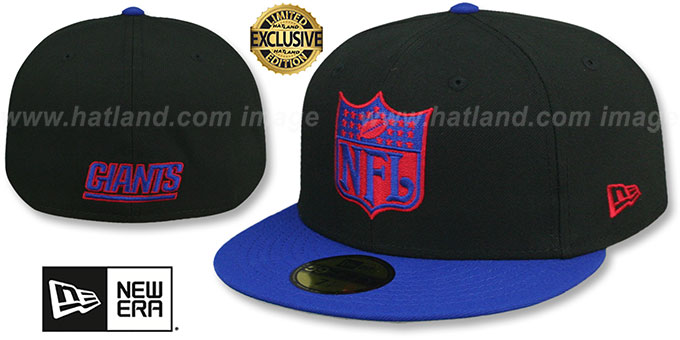 Giants 'THROWBACK NFL SHIELD-BASIC' Black-Royal Fitted Hat by New Era