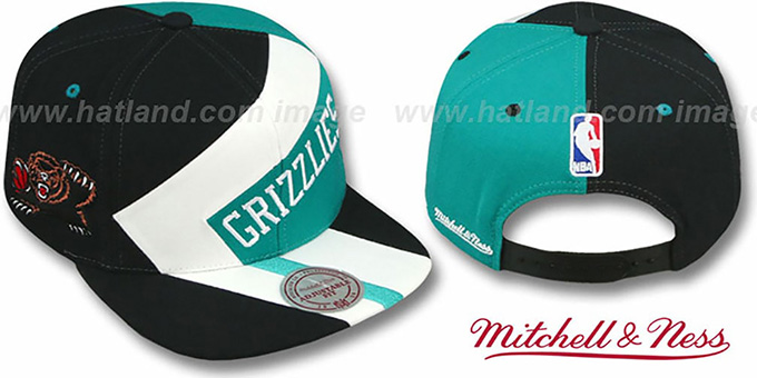 Grizzlies '1-ON-1 SNAPBACK' Black-White-Teal Hat by Mitchell and Ness