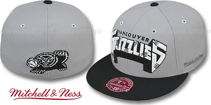 Grizzlies '2T XL-WORDMARK' Grey-Black Fitted Hat by Mitchell and Ness