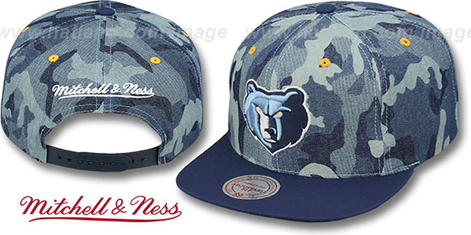 Grizzlies 'DENIM-CAMO SNAPBACK' Blue Hat by Mitchell and Ness