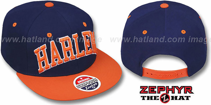 Harlem '2T SUPER-ARCH SNAPBACK' Navy-Orange Adjustable Hat by Zephyr