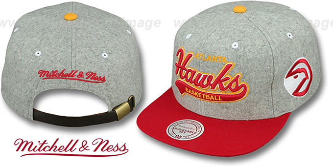 Hawks '2T TAILSWEEPER STRAPBACK' Grey-Red Hat by Mitchell and Ness