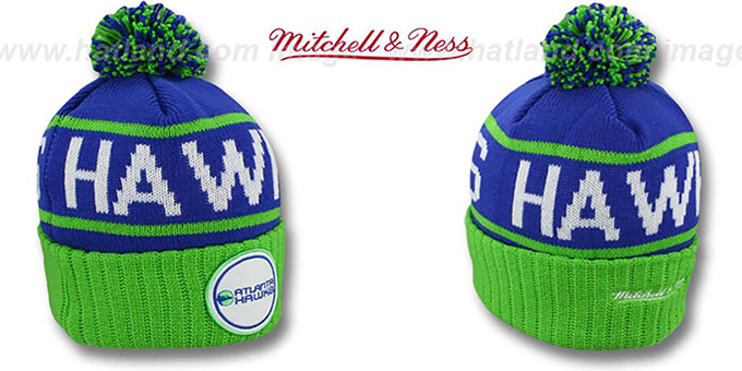 Hawks 'HIGH-5 CIRCLE BEANIE' Royal-Green by Mitchell and Ness