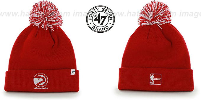 Hawks 'POMPOM CUFF' Red Knit Beanie Hat by Twins 47 Brand