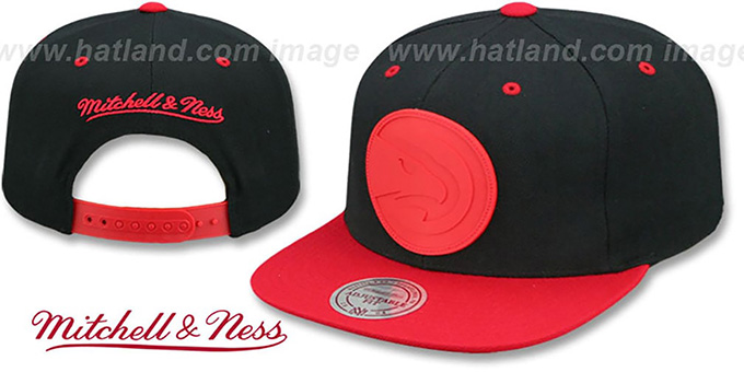 Hawks 'XL RUBBER WELD SNAPBACK' Black-Red Adjustable Hat by Mitchell and Ness