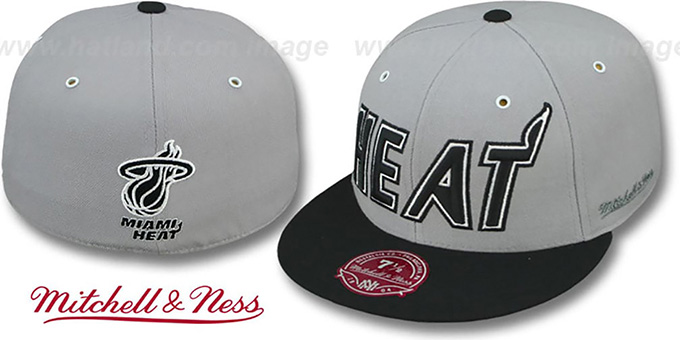 Heat '2T XL-WORDMARK' Grey-Black Fitted Hat by Mitchell and Ness