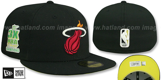 Heat 3X NBA CHAMPS 'CITRUS POP' Black-Yellow Fitted Hat by New Era