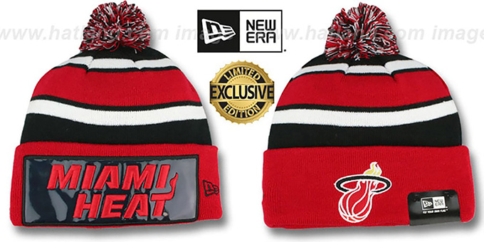 Heat 'BIG-SCREEN' Red-Black Knit Beanie Hat by New Era