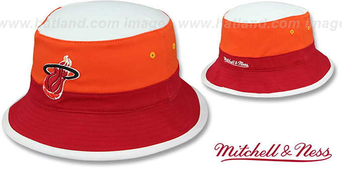 Heat 'COLOR-BLOCK BUCKET' White-Orange-Red Hat by Mitchell and Ness