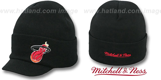 Heat 'CUFFED-VISOR KNIT BEANIE' Black Hat by Mitchell and Ness