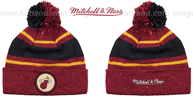 Heat HWC 'SPECKLED' Burgundy-Black Knit Beanie by Mitchell and Ness