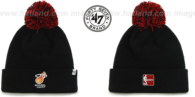 Heat 'POMPOM CUFF' Black Knit Beanie Hat by Twins 47 Brand