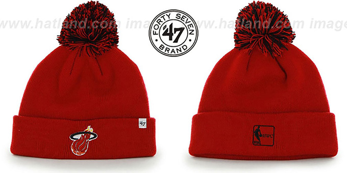 Heat 'POMPOM CUFF' Red Knit Beanie Hat by Twins 47 Brand