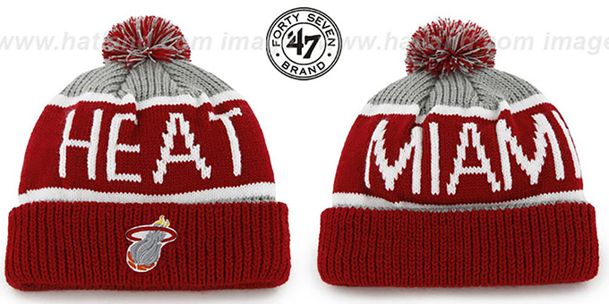 Heat 'THE-CALGARY' Red-Grey Knit Beanie Hat by Twins 47 Brand