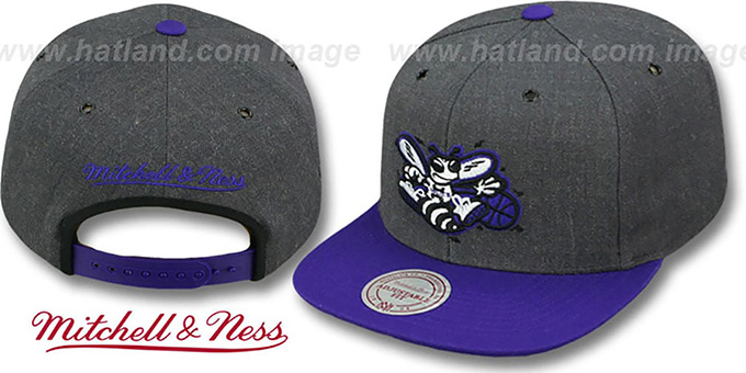 Hornets '2T-HEATHER SNAPBACK' Grey-Purple Hat by Mitchell and Ness