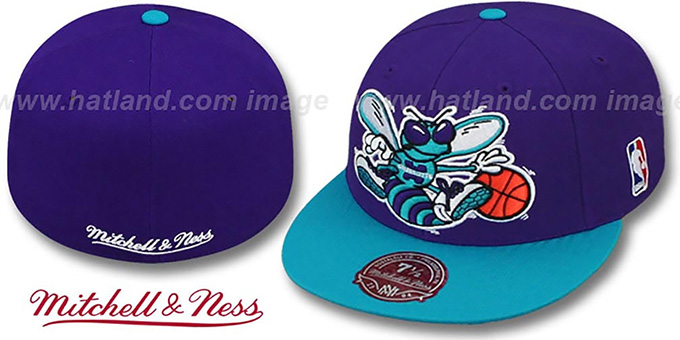 Hornets '2T XL-LOGO' Purple-Teal Fitted Hat by Mitchell and Ness