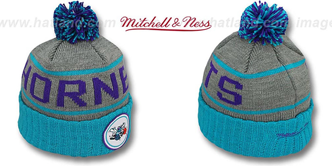 Hornets 'HIGH-5 CIRCLE BEANIE' Grey-Teal by Mitchell and Ness