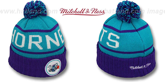 Hornets 'HIGH-5 CIRCLE BEANIE' Teal-Purple by Mitchell and Ness