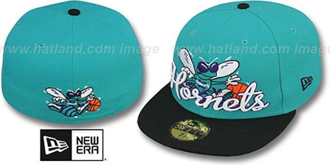 Hornets 'SCRIPT-PUNCH' Teal-Black Fitted Hat by New Era