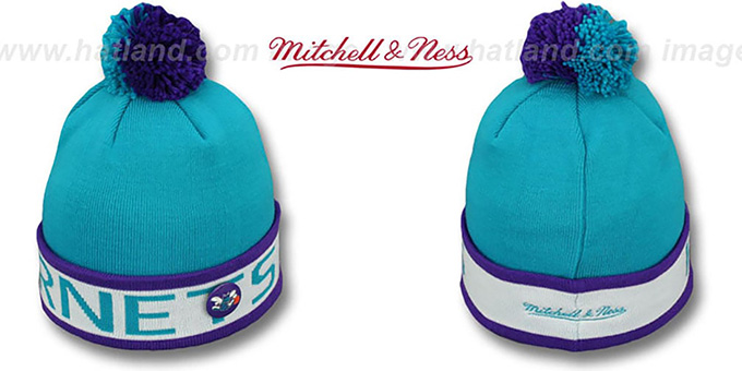 Hornets 'THE-BUTTON' Knit Beanie Hat by Michell and Ness