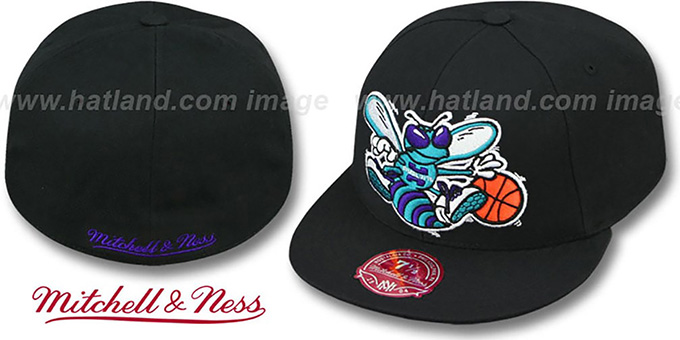 Hornets 'XL-LOGO BASIC' Black Fitted Hat by Mitchell and Ness