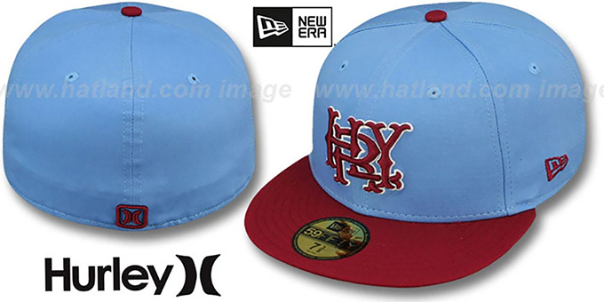 Hurley 'MAJOR LEAGUES' Sky-Burgundy Fitted Hat by New Era