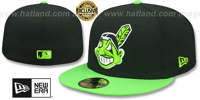 Indians 'CHIEF-WAHOO' Black-Lime Fitted Hat by New Era