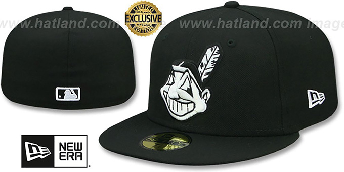 Indians 'CHIEF-WAHOO' Black-White Fitted Hat by New Era