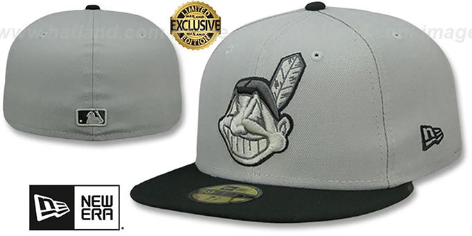 Indians 'CHIEF-WAHOO' Light Grey-Black Fitted Hat by New Era