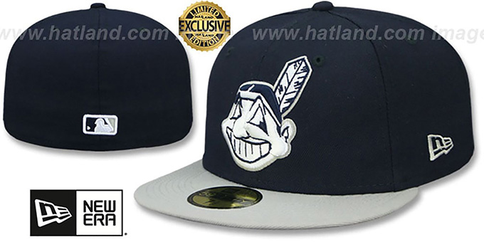 Indians 'CHIEF-WAHOO' Navy-Light Grey Fitted Hat by New Era