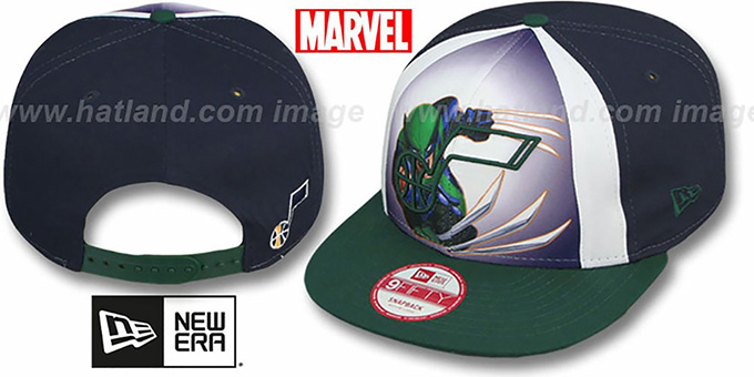 Jazz 'MARVEL RETRO-SLICE SNAPBACK' Navy-Green Hat by New Era