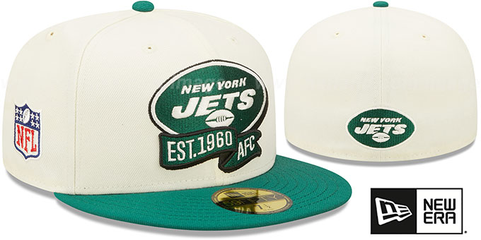 Jets '2022 NFL SIDELINE' Cream-Green Fitted Hat by New Era