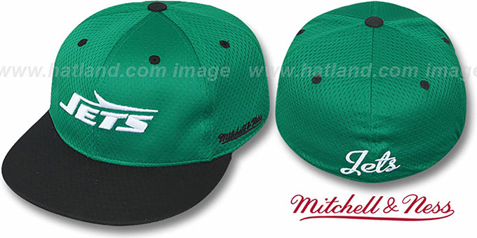 Jets '2T BP-MESH' Green-Black Fitted Hat by Mitchell and Ness