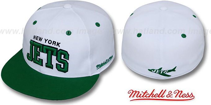 Jets '2T CLASSIC-ARCH' White-Green Fitted Hat by Mitchell and Ness