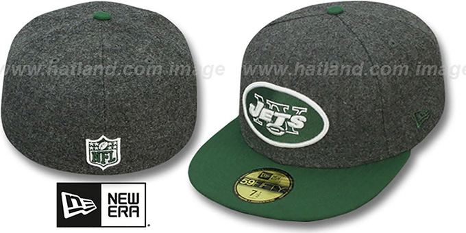 Jets '2T NFL MELTON-BASIC' Grey-Green Fitted Hat by New Era